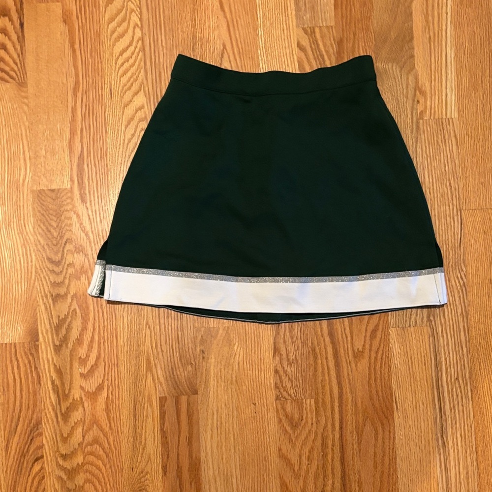 Varsity Spirit Cheer Green Skirt with White & Silver Trim